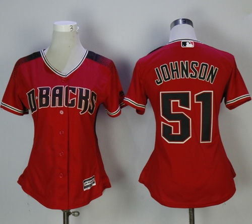 Diamondbacks #51 Randy Johnson Red/Brick Alternate Women's Stitched MLB Jersey - Click Image to Close